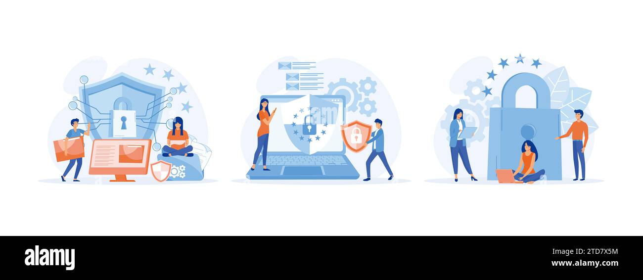 GDPR e politica sulla privacy. regolamento generale sulla privacy per la protezione dei dati personali. Regole generali per la protezione dei dati GDPR. fla generale impostazione privacy Illustrazione Vettoriale