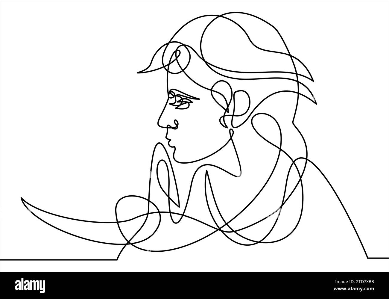 Disegno continuo a una linea. Ritratto astratto del volto romantico di una donna. Illustrazione vettoriale. Illustrazione Vettoriale