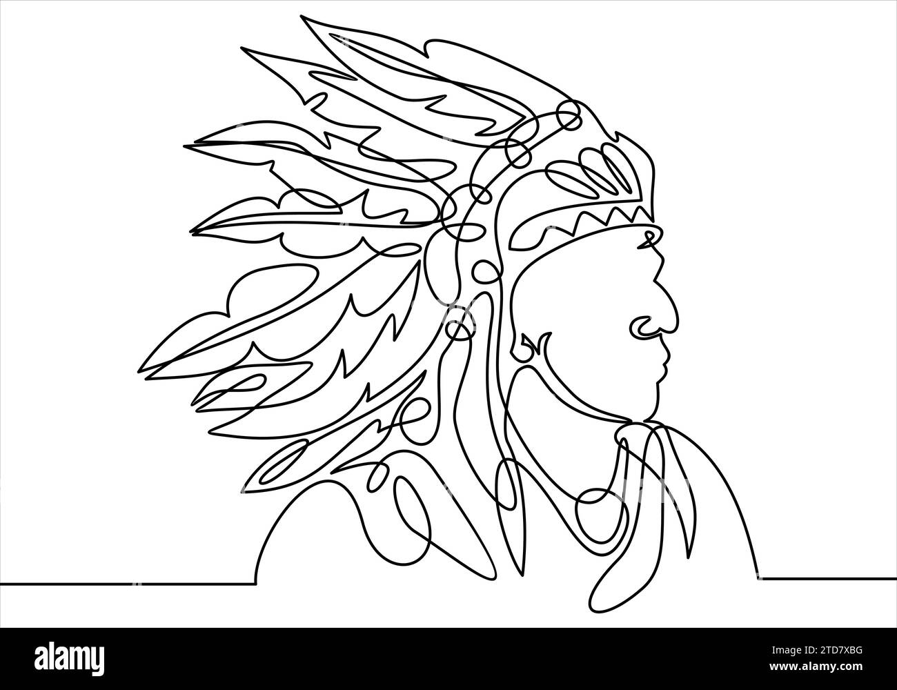 american indian-continuous line drawing Illustrazione Vettoriale