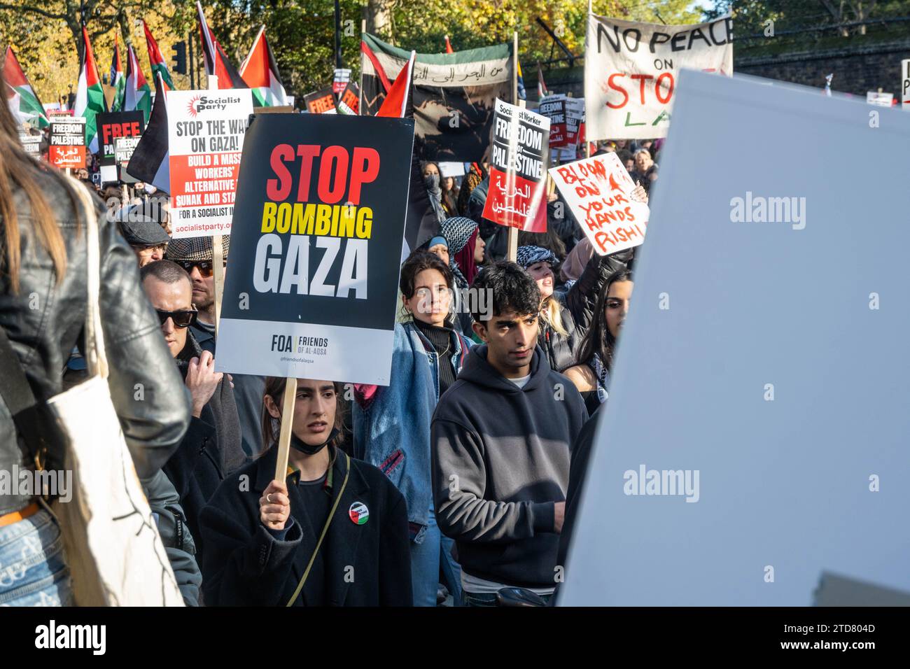 LONDRA, INGHILTERRA - 11 novembre 2023: Persone che partecipano a una marcia libera della Palestina durante il giorno dell'armistizio 2023 Foto Stock