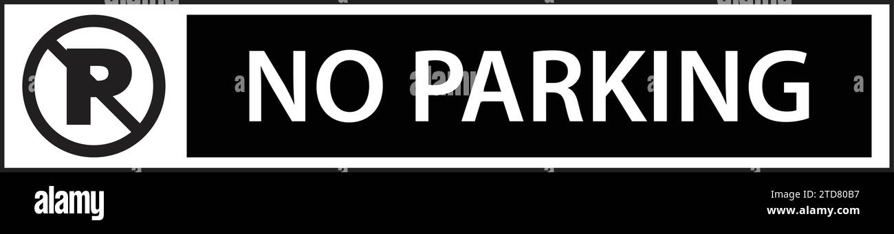 Cartello di divieto di parcheggio in bianco e nero | veicolo vietato | non è consentito parcheggiare Illustrazione Vettoriale
