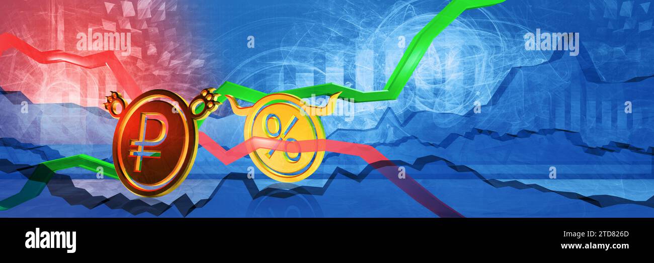 rialzista i tassi di interesse della banca centrale da sfregare. crisi finanziaria e concetto di inflazione nella federazione russa. illustrazione 3d di valuta costosa Foto Stock