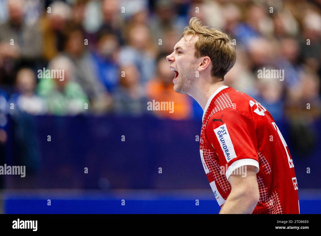 Mathias Gidsel (Fuechse Berlin, n. 19) GER, TBV Lemgo Lippe vs. Fuechse Berlin, Handball, 1. Bundesliga, 17 anni. Spieltag, Spielzeit 2023/2024, 16.12.2023 foto: Eibner-Pressefoto / Jan Strohdiek Foto Stock