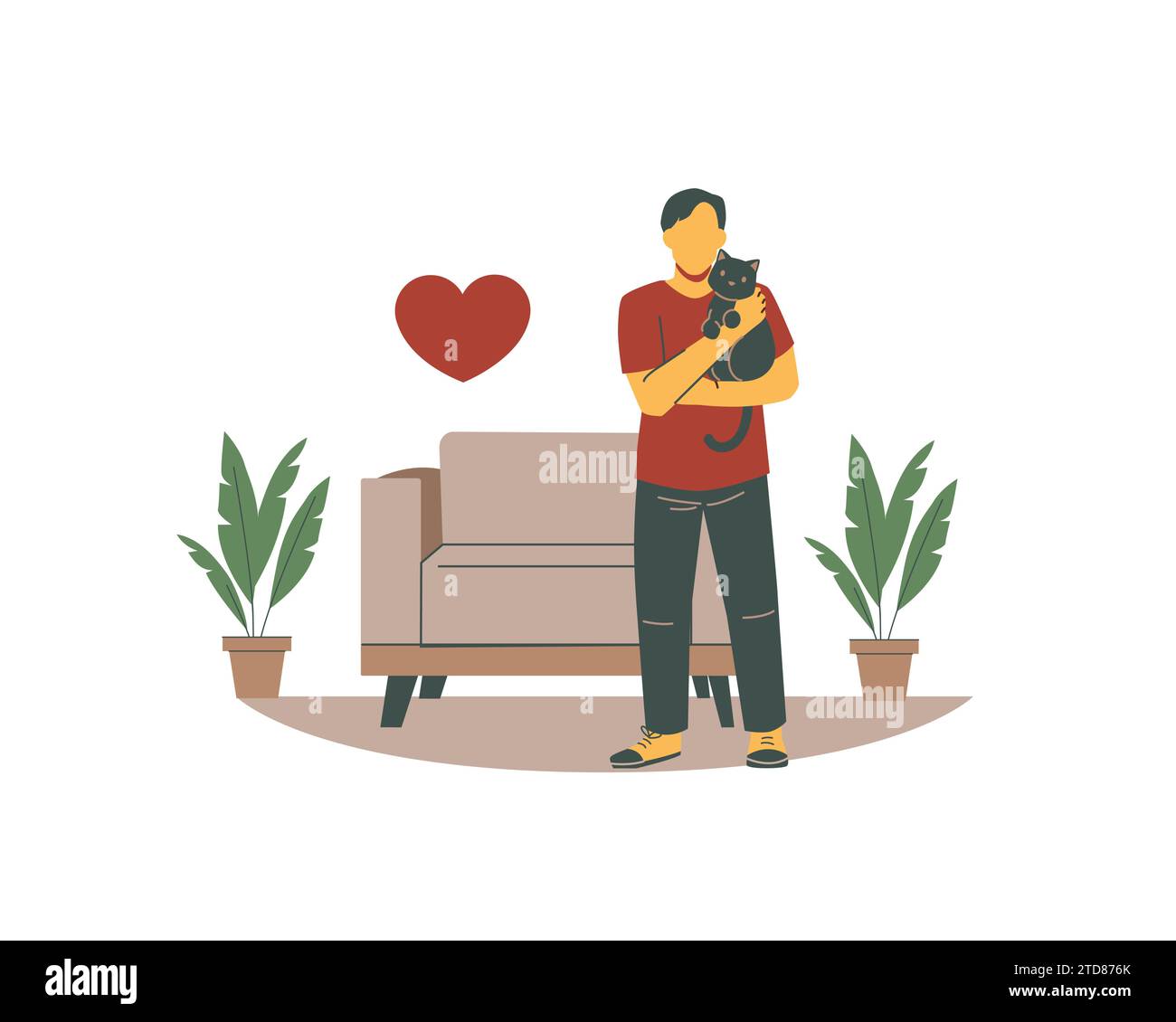 Uomo con un gatto in braccio. Illustrazione vettoriale in stile piatto Illustrazione Vettoriale