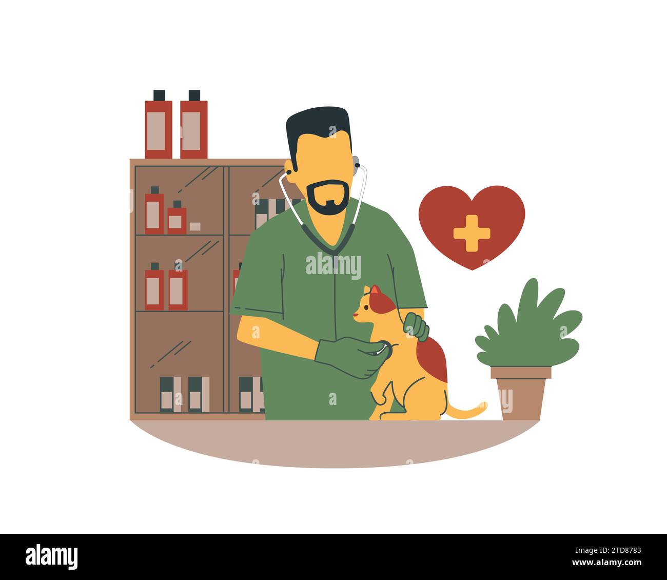 Veterinario con un cane. Illustrazione vettoriale in stile piatto. Illustrazione Vettoriale