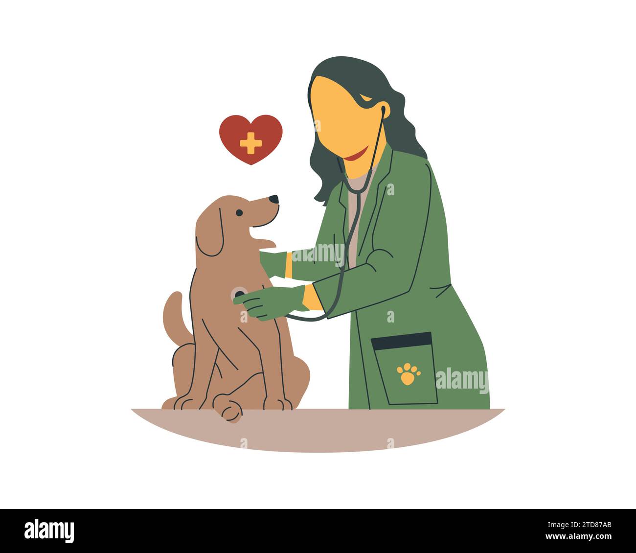 Veterinaria donna con un cane e un cuore. Illustrazione vettoriale. Illustrazione Vettoriale