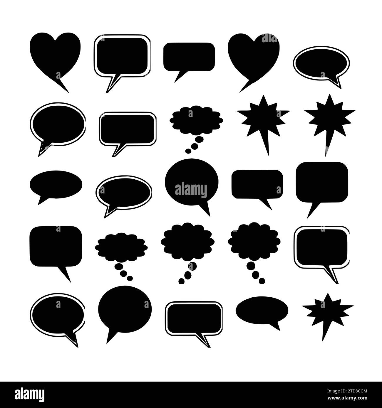Set di tipi diversi fumetti vocali vuoti icone bolle chat forme vettoriali per fumetti o Web. Aggiungi testo, facile da modificare, di qualsiasi dimensione. Illustrazione Vettoriale