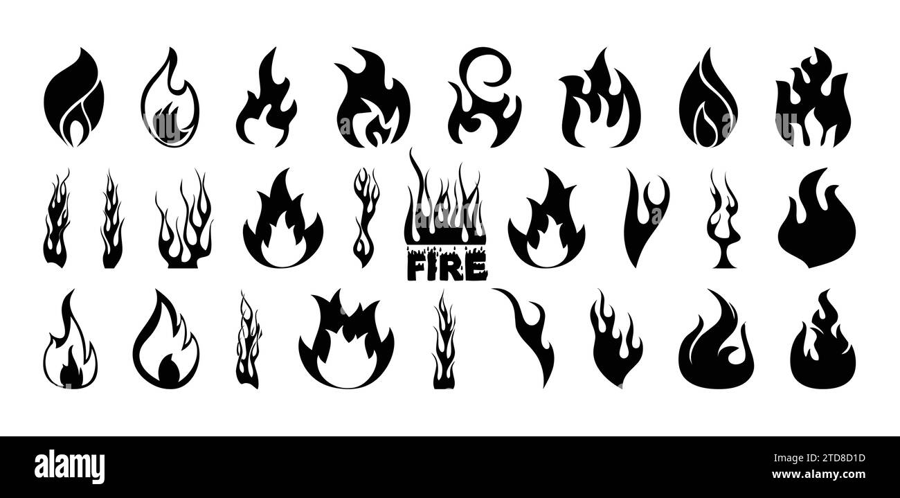 Set di icone fiamma fuoco simbolo di fuoco. Collezioni di fuoco. Illustrazione Vettoriale