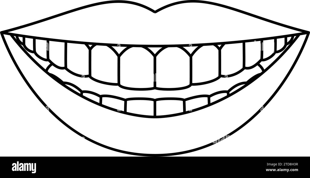 Odontoiatria, illustrazione di denti sani e puliti, labbra e denti bianchi, illustrazione vettoriale Illustrazione Vettoriale