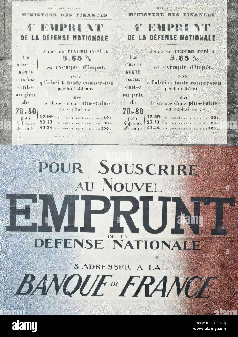 Parigi, Francia poster del prestito nazionale, Banca di Francia, attività economica, registrazione, informazioni, prima guerra mondiale, prestito, Banca, finanze, poster, sforzo bellico, lavoro bellico, Francia, Parigi, poster del prestito (Banca di Francia), Parigi, 05/10/1918 - 05/10/1918, Léon, Auguste, fotografo, Autochrome, foto, vetro, Autochrome, foto, positivo, verticale, dimensioni 9 x 12 cm Foto Stock