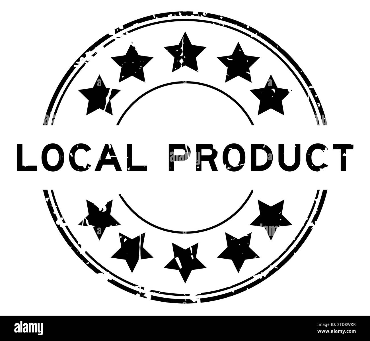 Parola di prodotto locale nera grunge con icona a stella timbro in gomma rotondo su sfondo bianco Illustrazione Vettoriale