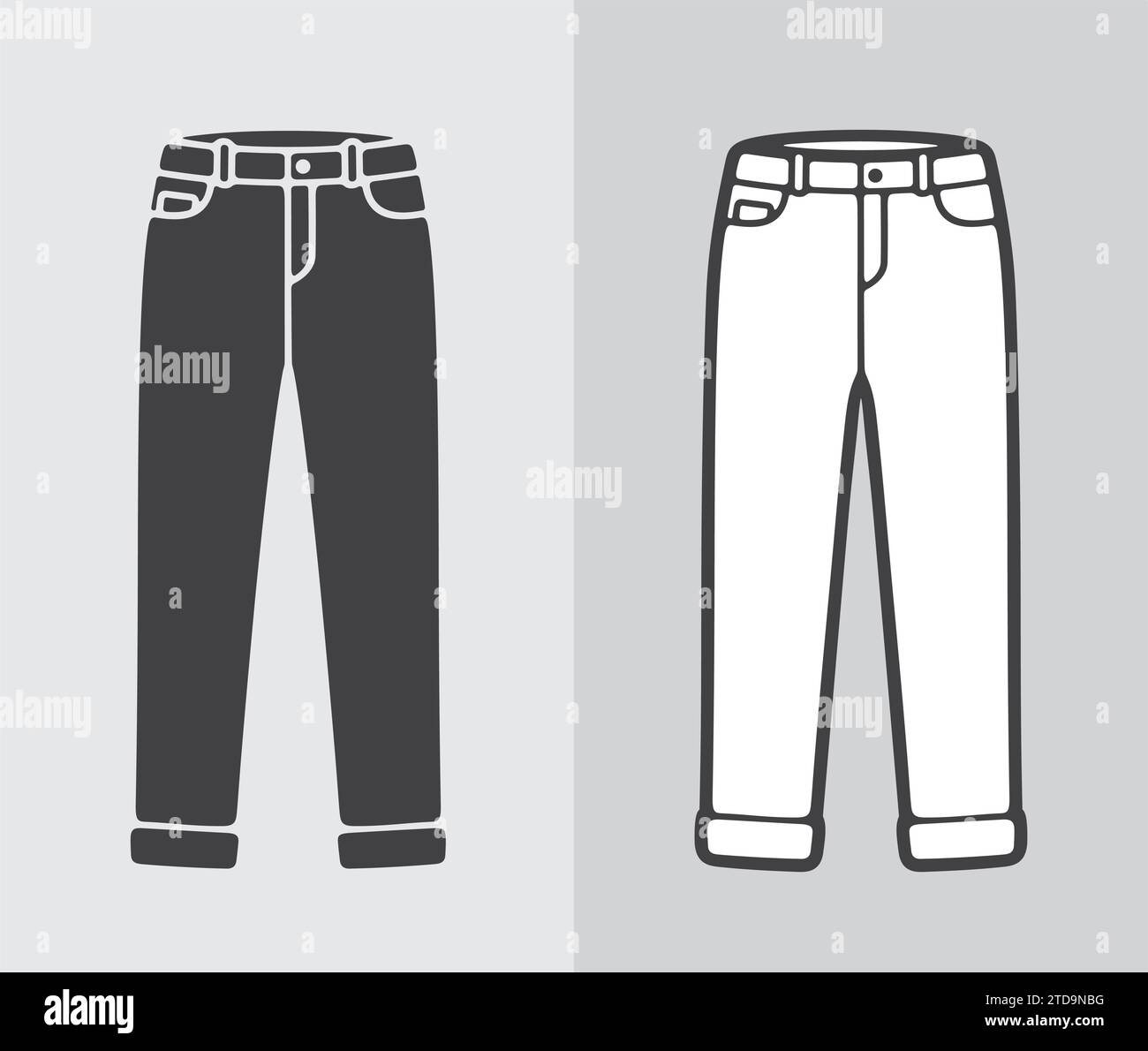 Icona dei pantaloni in denim da donna su sfondo. Illustrazione vettoriale. Illustrazione Vettoriale