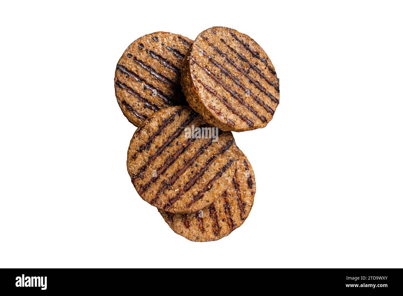 Polpettine grigliate senza carne, cotolette di carne a base vegetale. Isolato su sfondo bianco Foto Stock