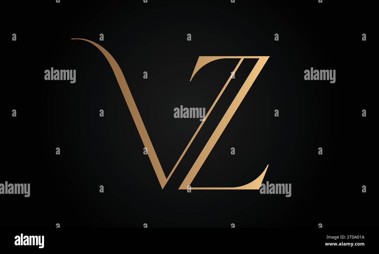 Design con logo monogramma Luxury iniziale ZV o VZ Text Letter Illustrazione Vettoriale