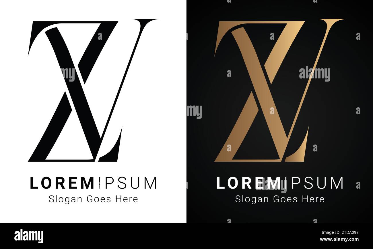Design con logo monogramma Luxury iniziale ZV o VZ Text Letter Illustrazione Vettoriale