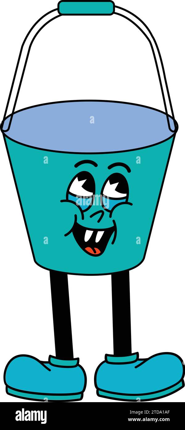 Cartoni animati a secchio pieno vettore isolato.secchio di ferro vernice mascotte personaggio cartoni animati.spazzatura, blu, sfida, giardino, bagno, più pulita, colorata, bagno, clea Illustrazione Vettoriale