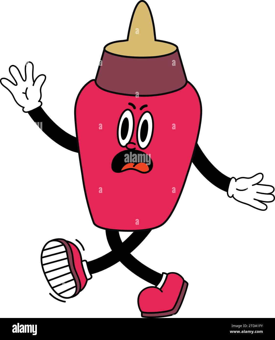 Personaggio Cartoon salsa peperoncino bottiglia personaggio cartone animato.Sauce bottiglia personaggio cartone animato con volto furtivo Vector.spezie, pasto, gustoso, simbolo, grafica. Illustrazione Vettoriale