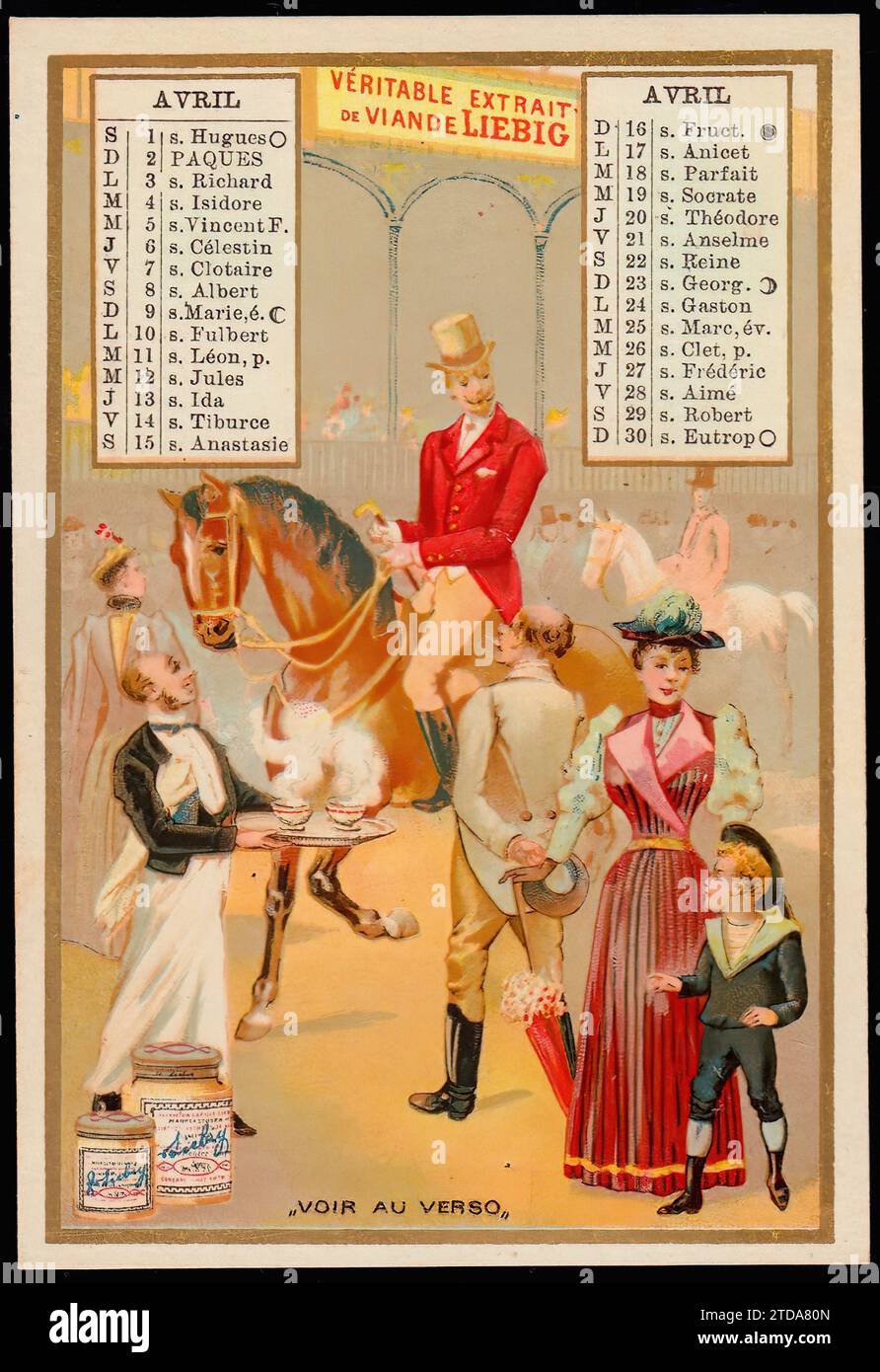 Calendario per il 1893, aprile - Tradecard Vintage Liebig Trade Card Foto Stock