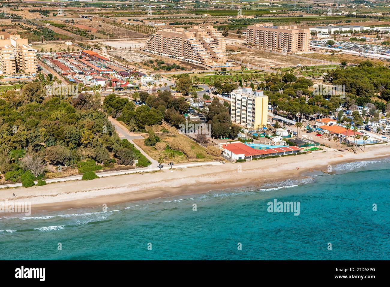 Campeggi e appartamenti sulla spiaggia di Oropesa del Mar, Spagna Foto Stock