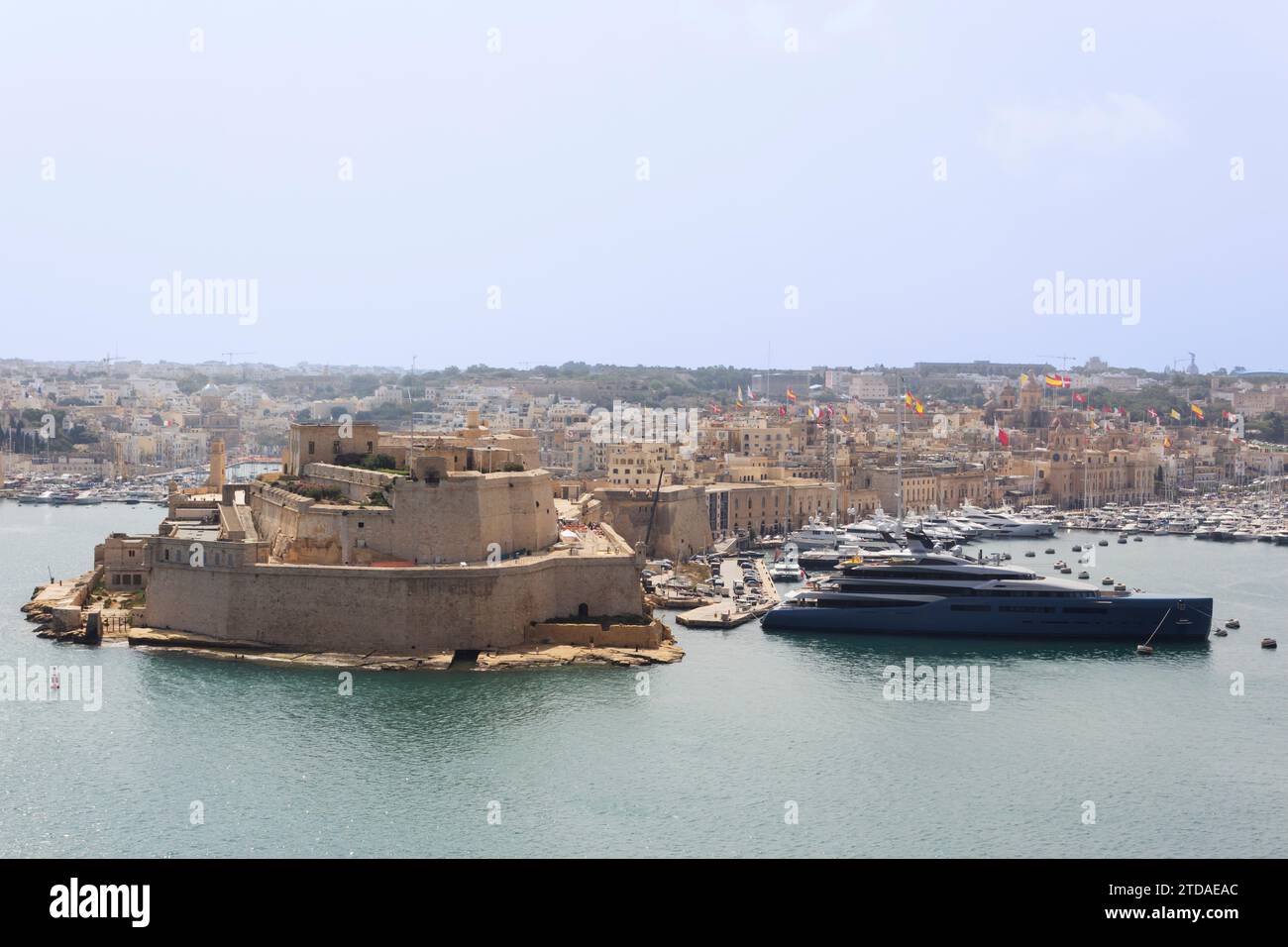 Vista del Porto grande da Upper Barracca Gardens, Valletta, Malta. Foto Stock