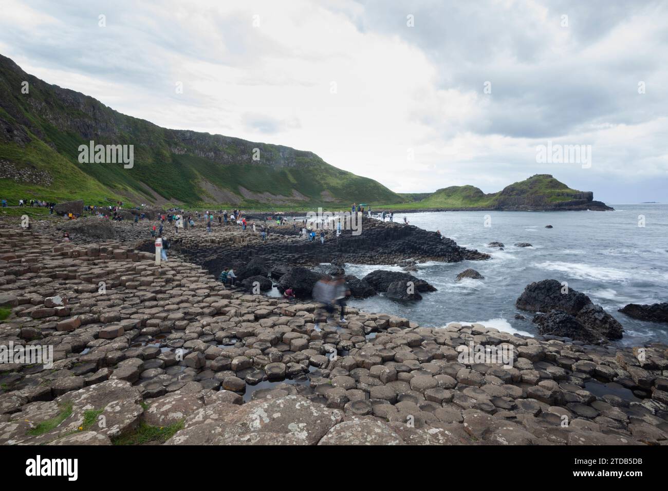 Turisti al Selciato del gigante. Contea di Antrim, Irlanda del Nord, Regno Unito. Foto Stock