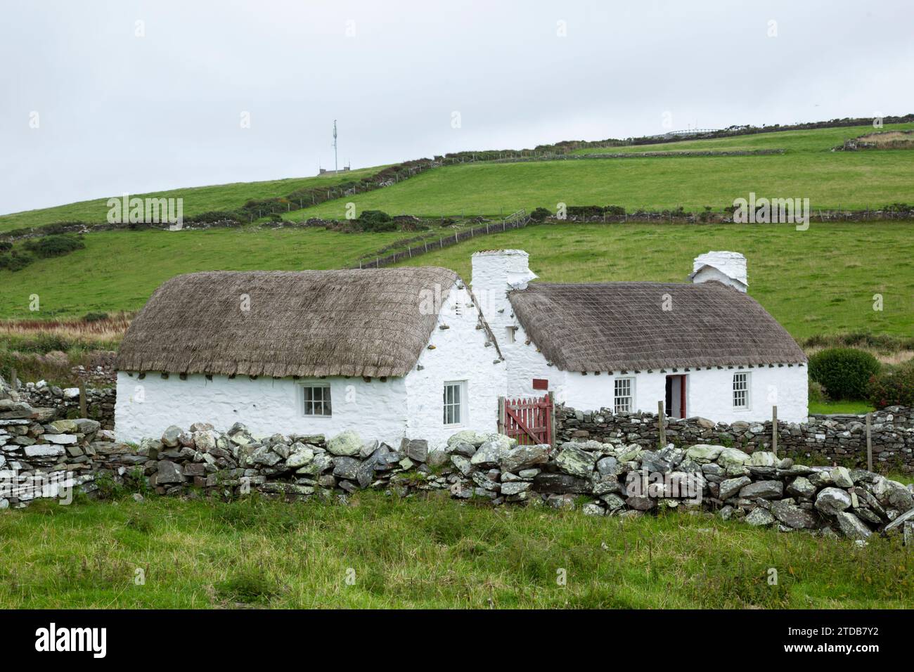 Cottage tradizionali. Cregneash, Isola di Man, Regno Unito. Foto Stock
