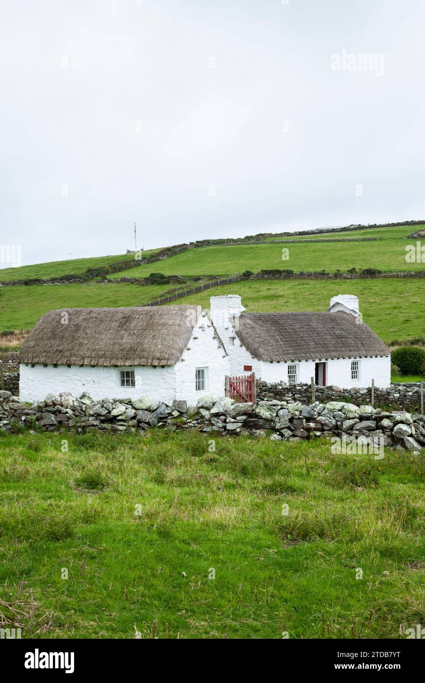 Cottage tradizionali. Cregneash, Isola di Man, Regno Unito. Foto Stock