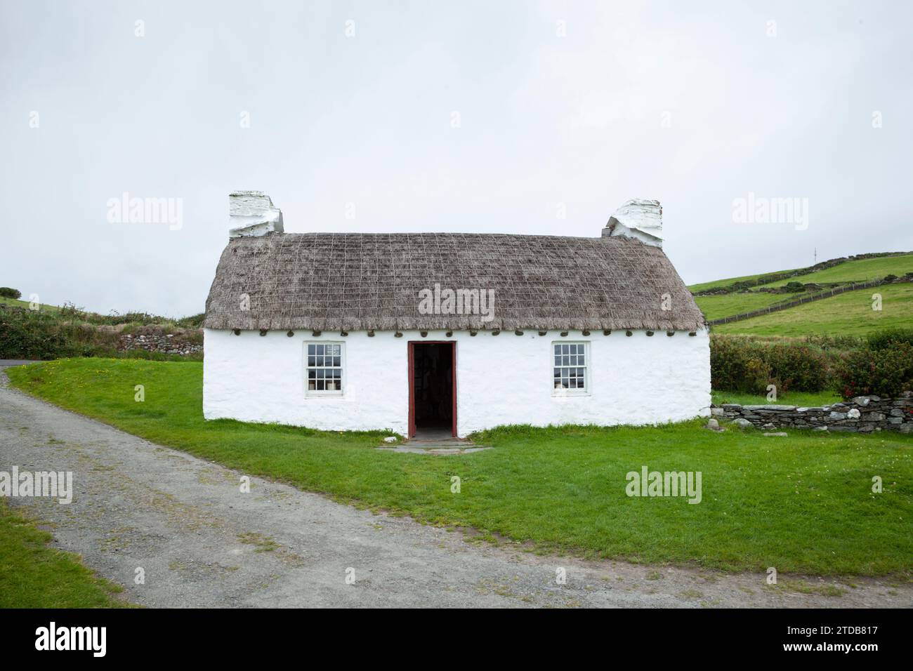 Cottage tradizionale. Cregneash, Isola di Man, Regno Unito. Foto Stock