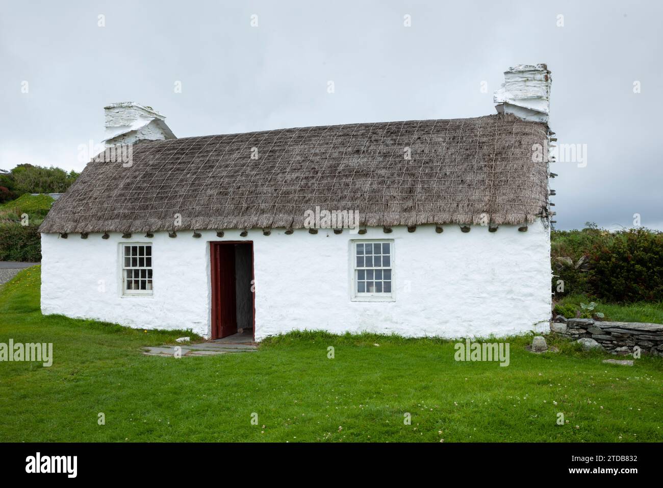 Cottage tradizionale. Cregneash, Isola di Man, Regno Unito. Foto Stock