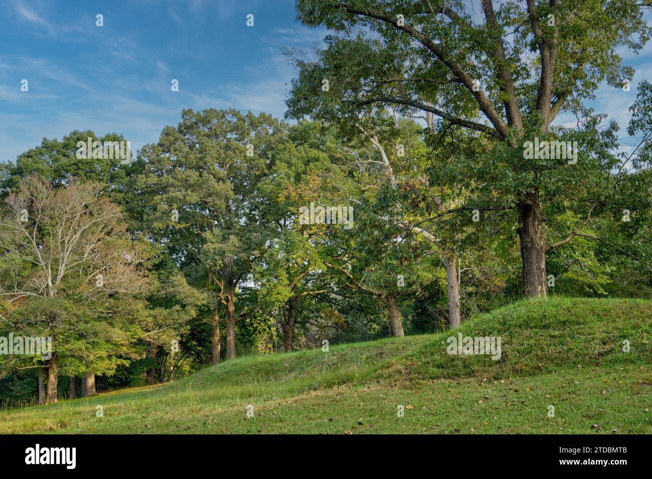 I tumuli di terra segnano la posizione del forte presso il campo di battaglia nazionale di Fort Donelson a dover, Tennessee. Foto Stock