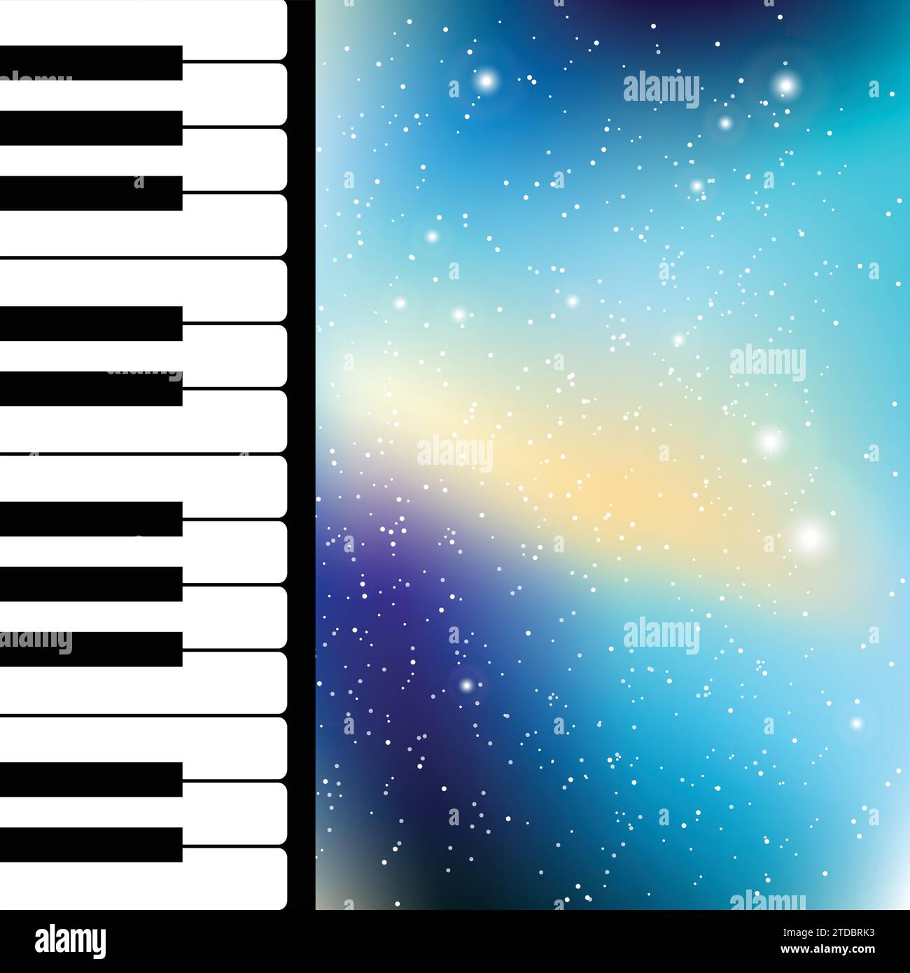 Tasti del piano. Sfondo dell'universo. Moonlight, notte stellata. Illustrazione Vettoriale