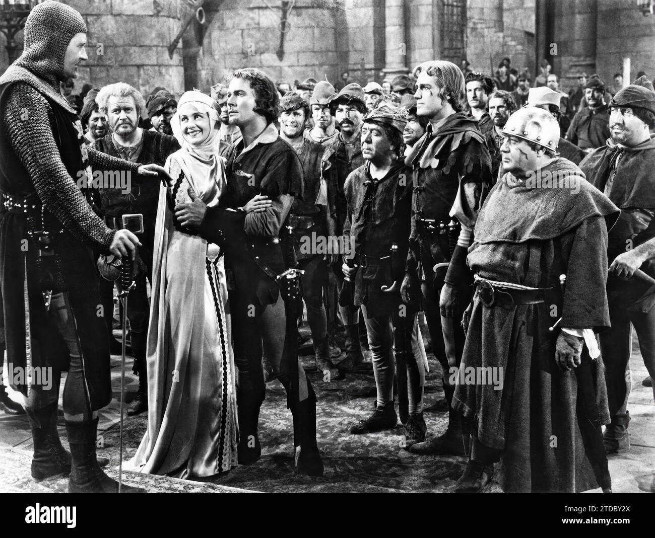 Errol Flynn e Olivia de Havilland in Robin of the Woods (Michael Curtizywiliam Keighley, 1938). Crediti: Album / Archivo ABC Foto Stock