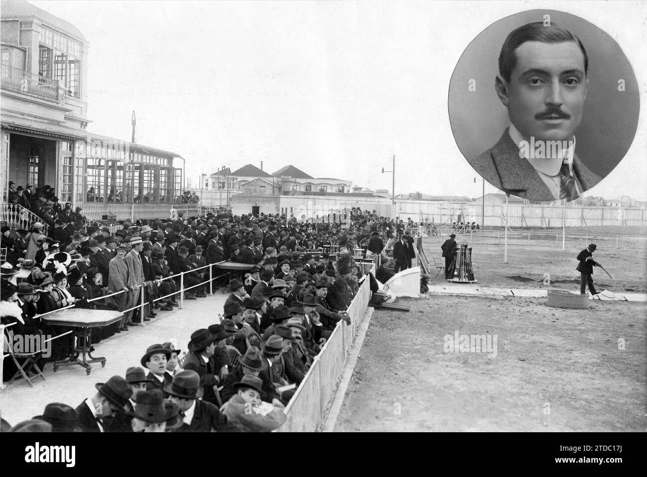02/28/1917. La sparatoria al piccione a Valencia. Vista sulla terrazza della Royal Society durante la partita in cui si giocava la "Coppa di Spagna". Nell'angolo in alto a destra, il signor Carlos Angulo, vincitore del prezioso premio. Crediti: Album / Archivo ABC / Vicente Barbera Masip Foto Stock