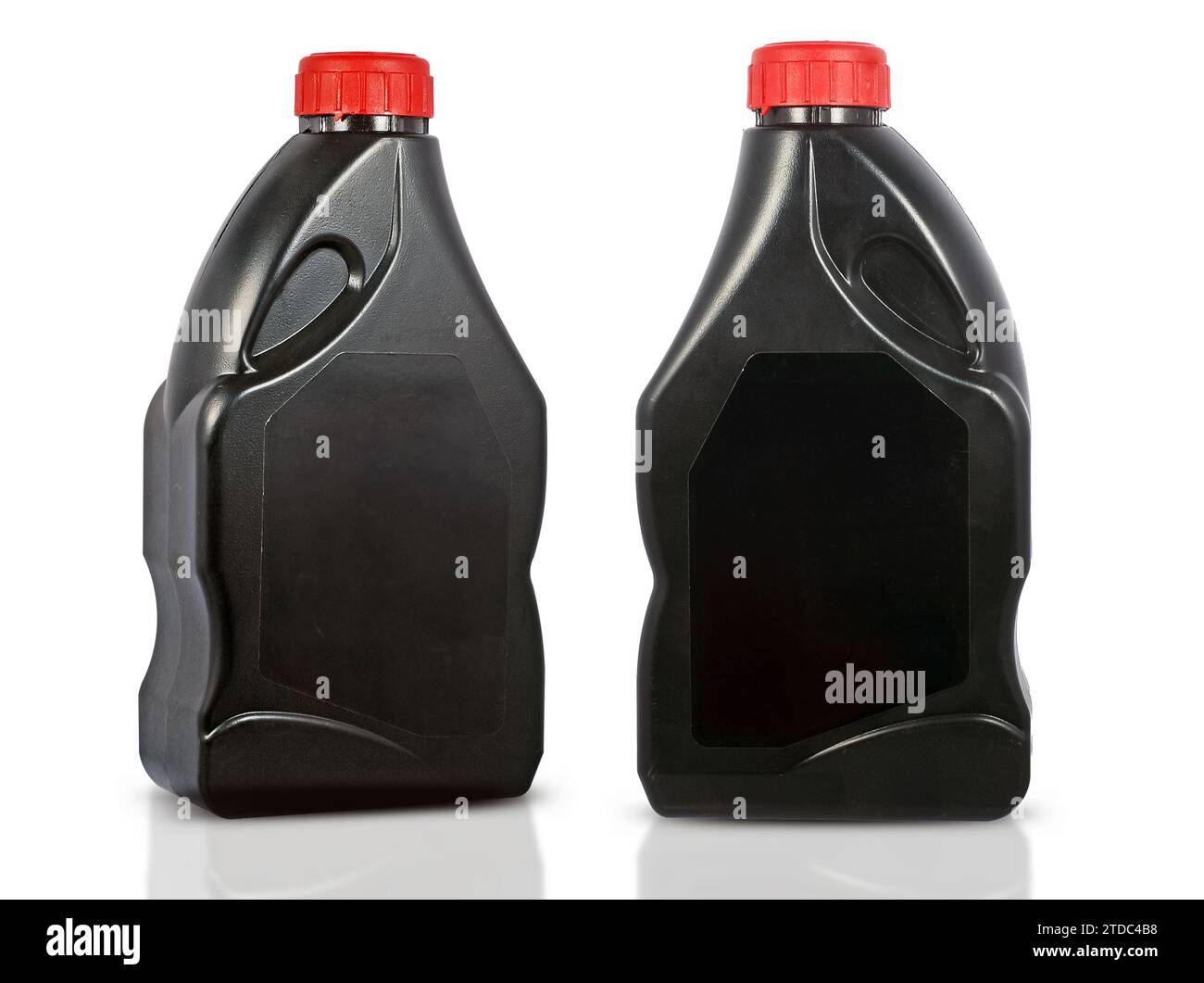 Bottiglia in plastica di olio motore isolata su fondo bianco Foto Stock