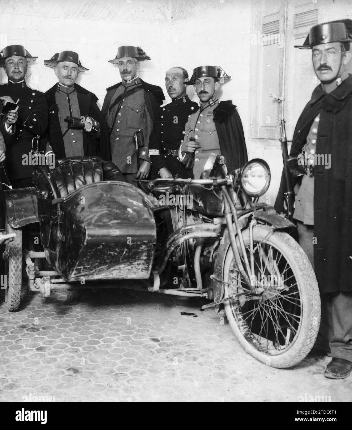 03/07/1921. Moto usata dagli autori dell'attacco che costò la vita a Eduardo dato. Crediti: Album / Archivo ABC Foto Stock