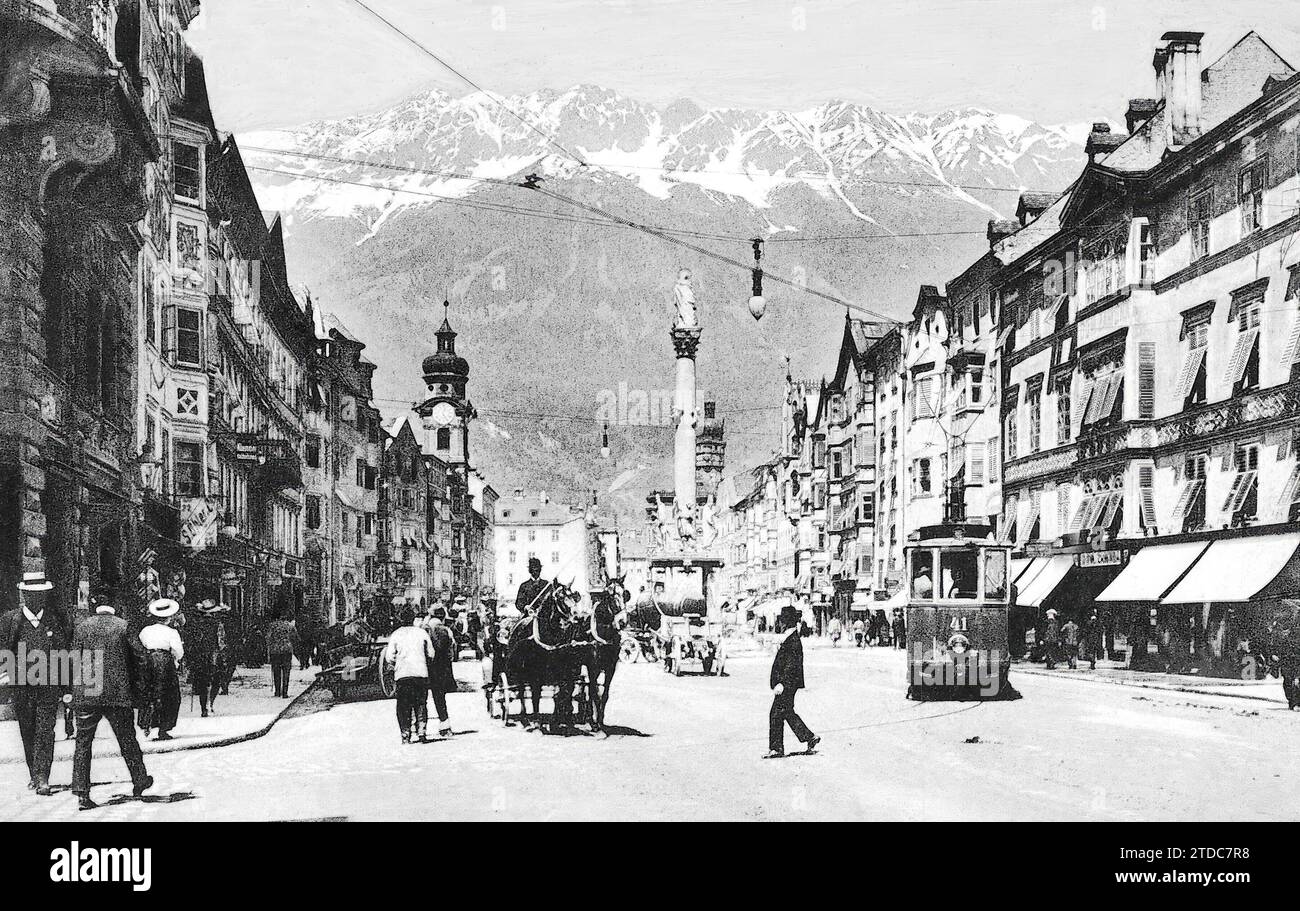 07/31/1910. Le città del Tirolo. Vista panoramica di via María Teresa a Innsbruck - data approssimativa. Crediti: Album / Archivo ABC Foto Stock