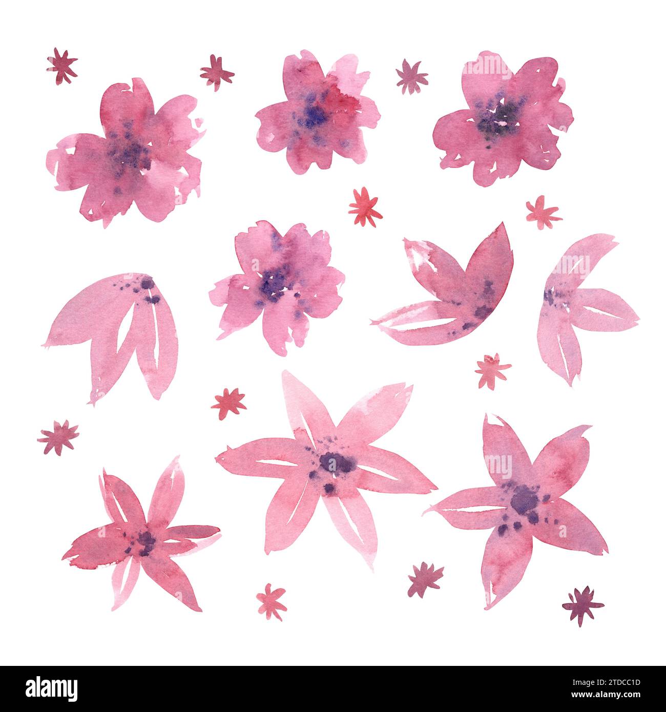 Motivo floreale ad acquerello con fiori rosa. Illustrazione botanica ad acquerello disegnata a mano. Da utilizzare per la progettazione di matrimoni, biglietti d'auguri, 8 marzo, Mamma Foto Stock