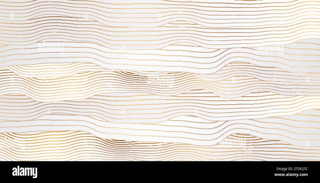 Strisce curve ondulate grigie con linee dorate sullo sfondo astratto. Design art deco di lusso vettoriale Illustrazione Vettoriale