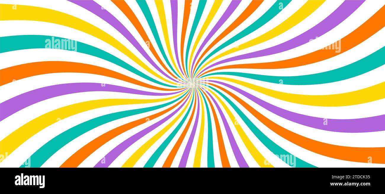 Vorticoso sfondo psichedelico radiale. Spirale vortex scanalata. Schema a spirale. Texture lecca-lecca colorata. Fai scorrere lo sfondo delle caramelle. Vettore Illustrazione Vettoriale