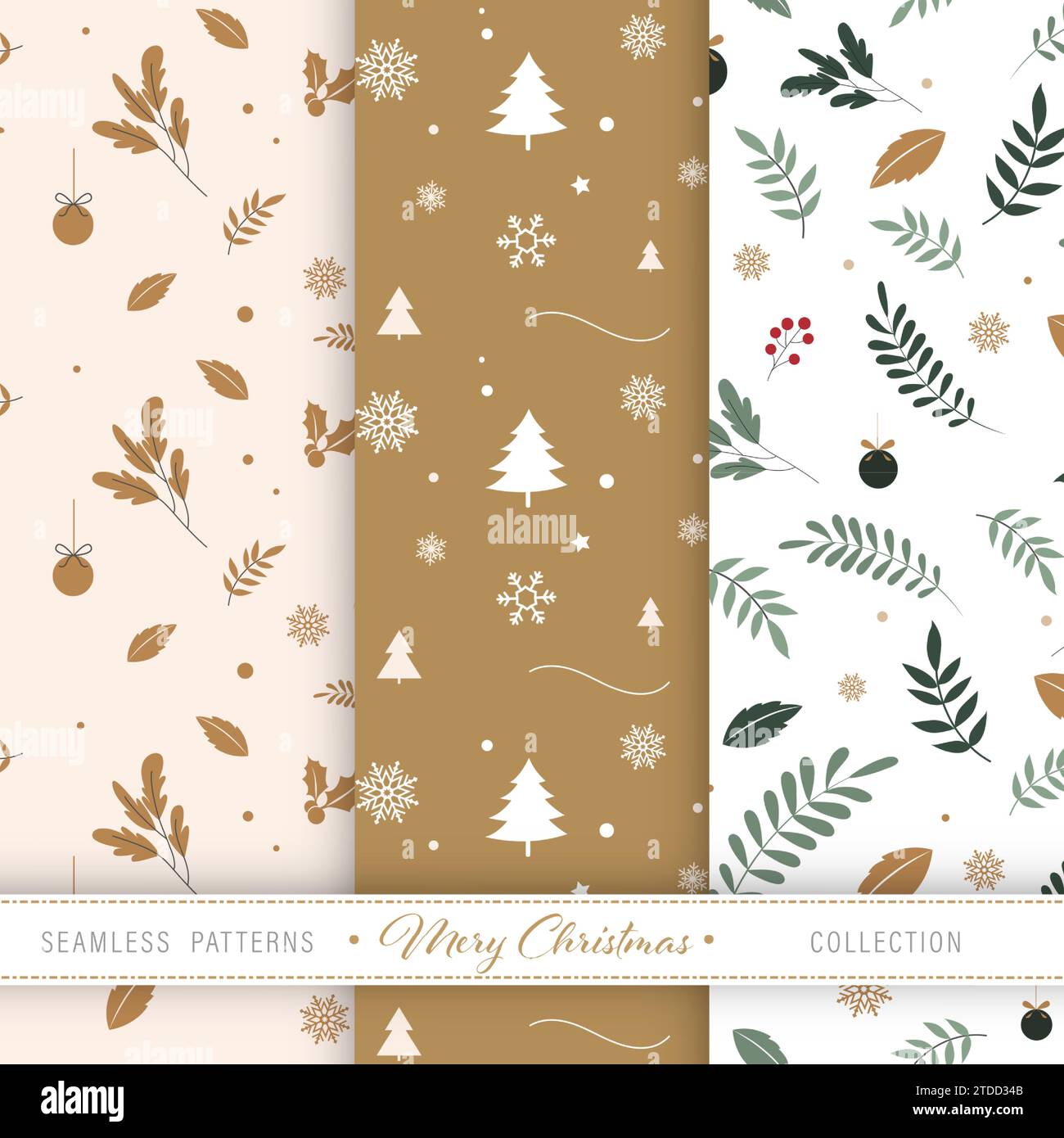 Motivo natalizio disegno senza cuciture per la collezione di carta da regalo Set di tre illustrazioni vettoriali Illustrazione Vettoriale