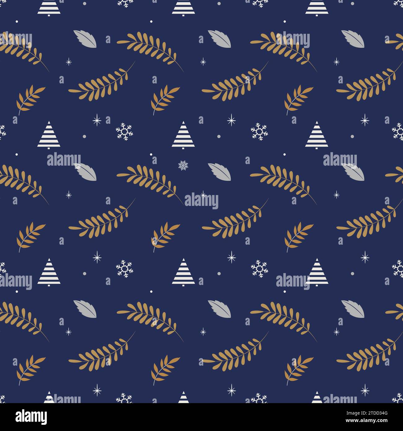 Motivo natalizio senza cuciture su sfondo blu scuro per carta da regalo, design vettoriale Illustrazione Vettoriale