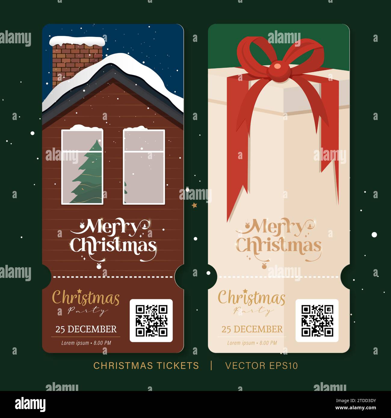 Buono per Natale, biglietto d'invito, biglietto per la festa o set di due tag, banner verticale, design vettoriale Illustrazione Vettoriale
