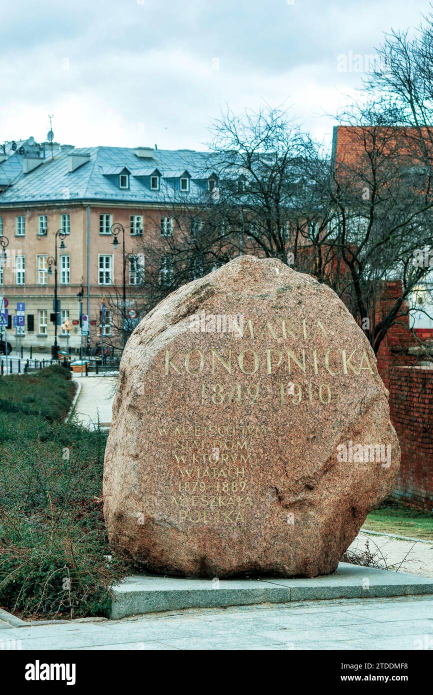 Maria Konopnicka pietra commemorativa - Varsavia, Polonia. Foto Stock