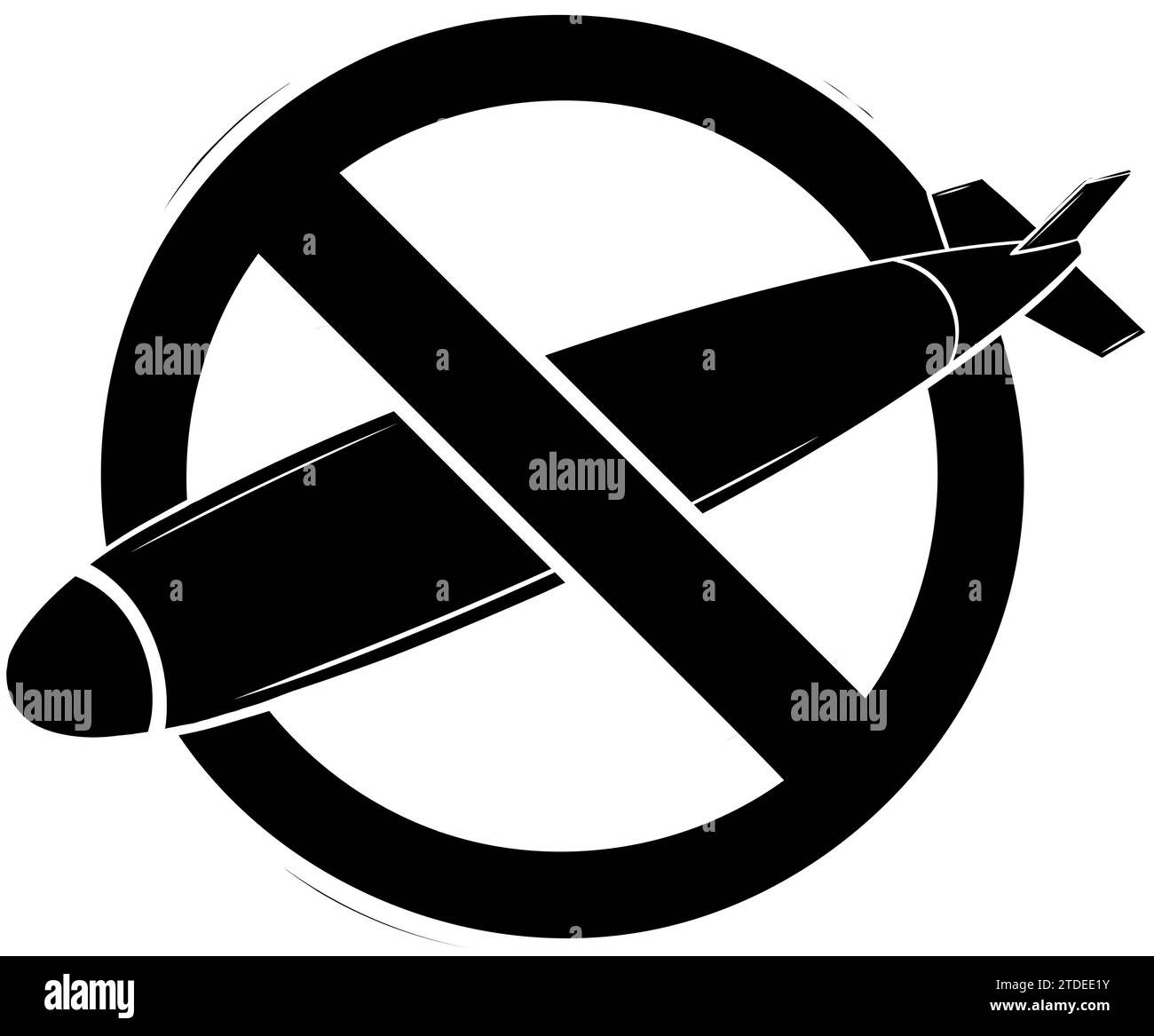 Silhouette nera di Cruise o missile balistico isolato su bianco. Testata nucleare, arma volante di distruzione di massa. Illustrazione Vettoriale
