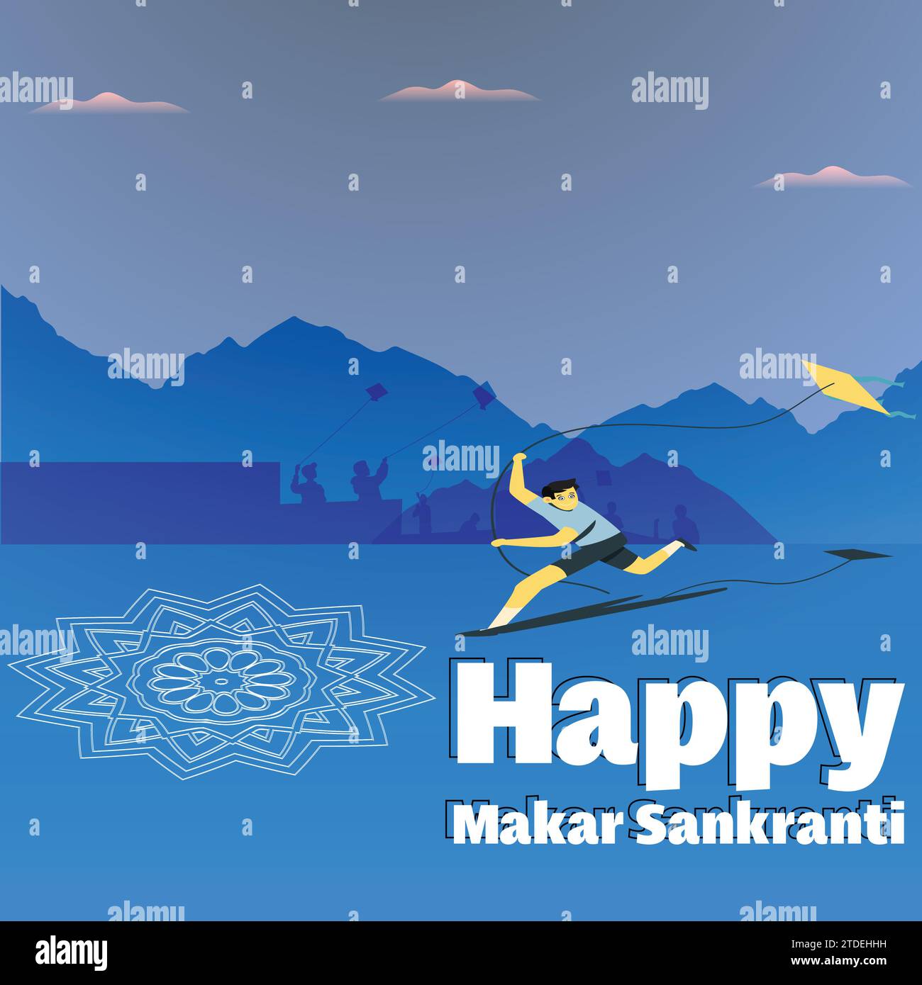 Soaring High: Una vibrante celebrazione Makar Sankranti, immergiti nella vibrante celebrazione di Makar Sankranti! Questo vettore cattura l'essenza del fes Illustrazione Vettoriale