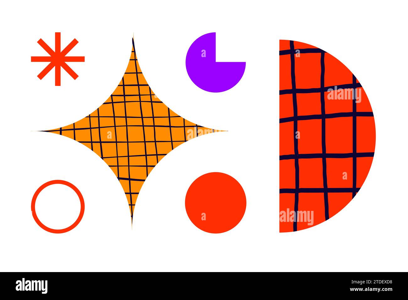 Poster brutalisti con forme geometriche astratte e griglie ingenue. Brutale figura contemporanea stella ovale onda spirale e altri elementi primitivi AN Illustrazione Vettoriale