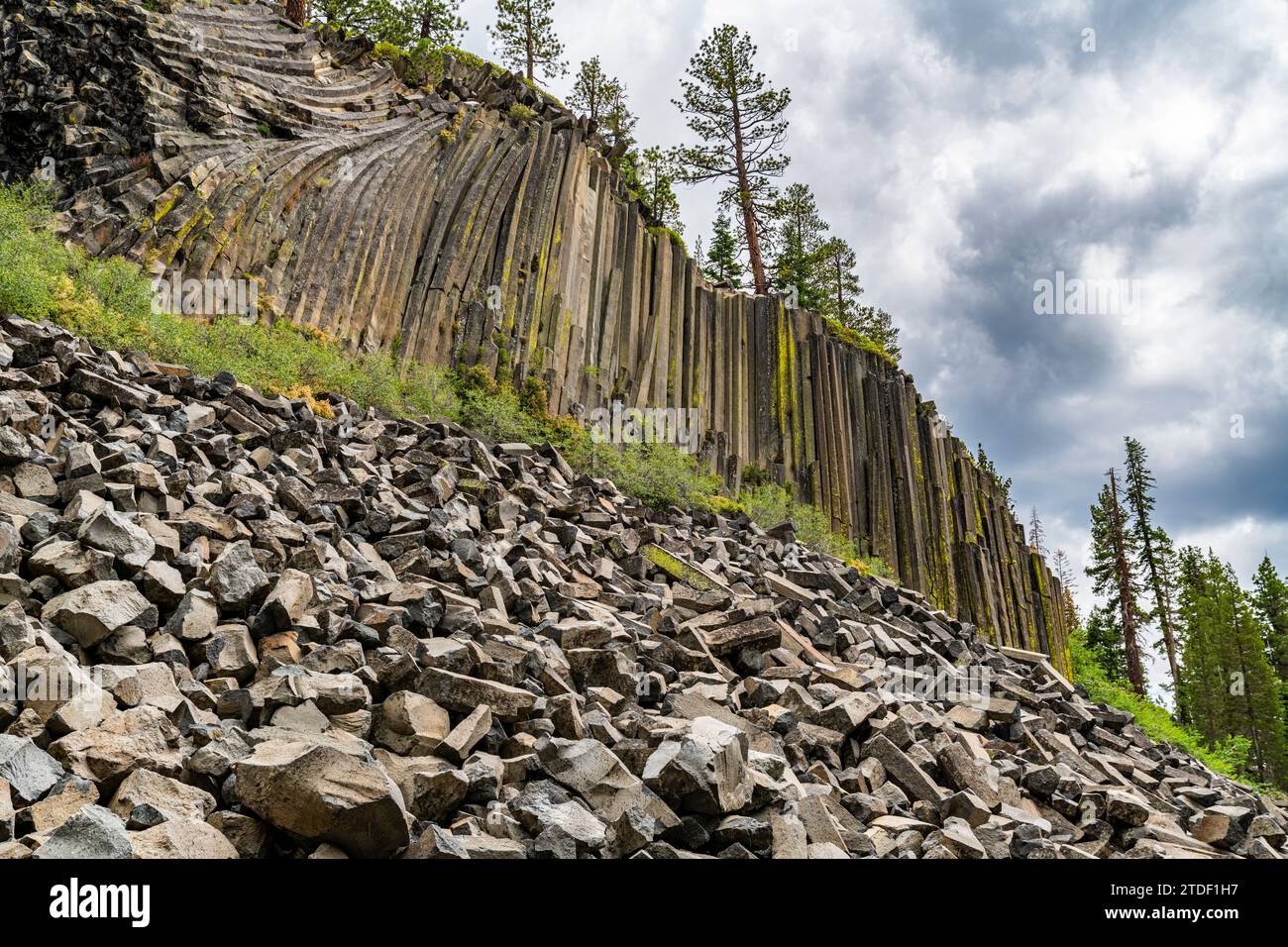 Formazione rocciosa di basalto colonnare, Devils Postpile National Monument, Mammoth Mountain, California, Stati Uniti d'America, Nord America Foto Stock