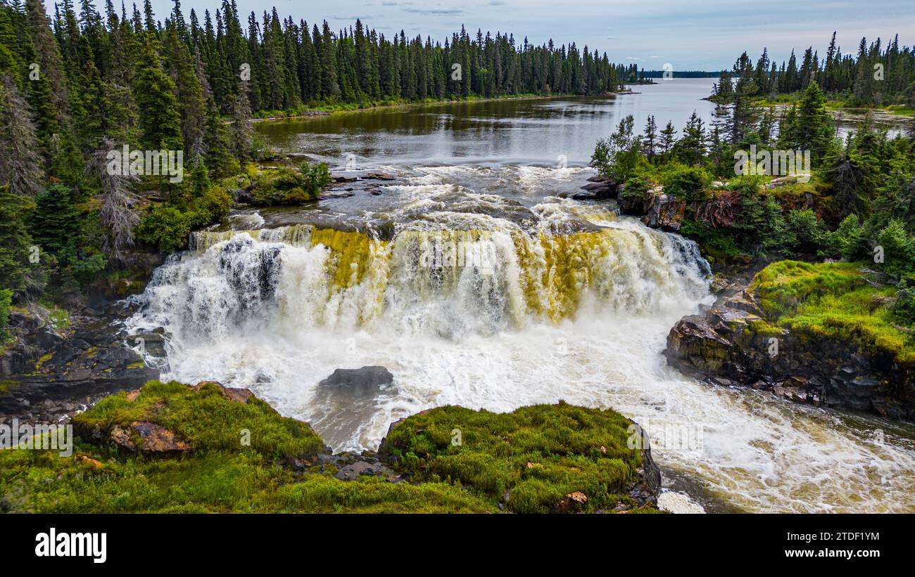 Aereo del Pisew Falls Provincial Park, Thompson, Manitoba, Canada, Nord America Foto Stock