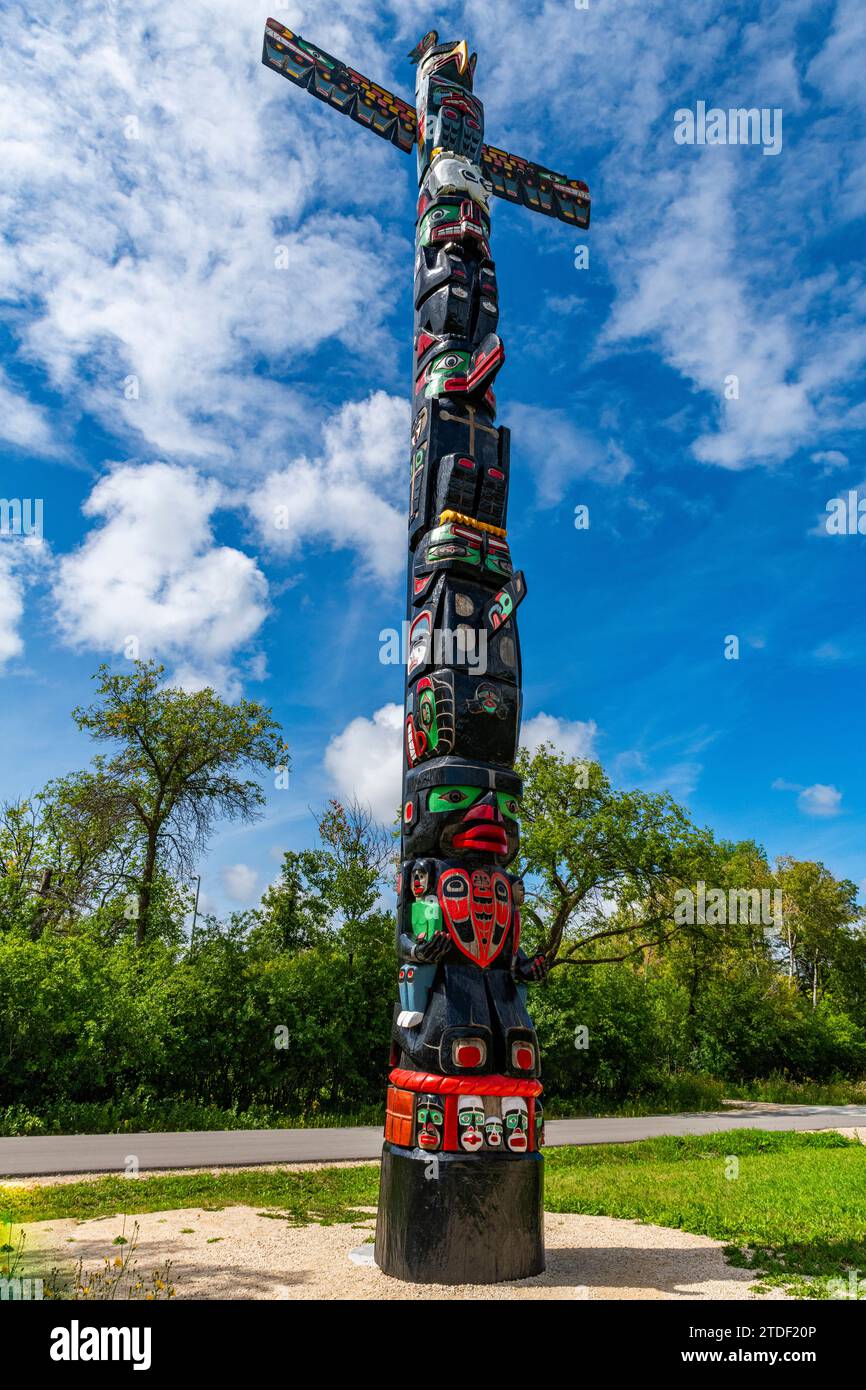 Totem Pole, Assiniboine Park, Winnipeg, Manitoba, Canada, nord America Foto Stock