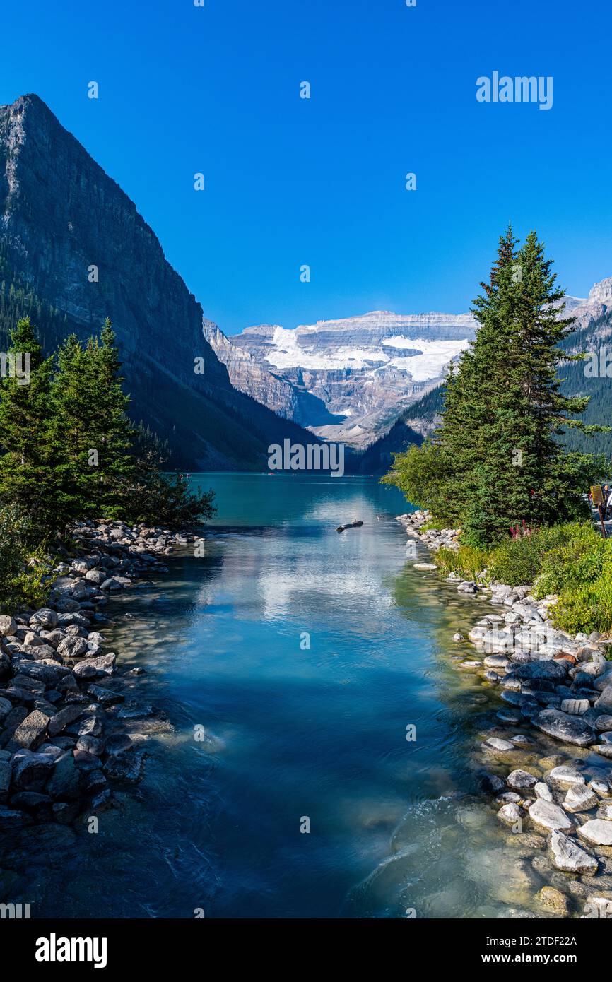 Il Lago Louise, il Parco Nazionale di Banff, Sito Patrimonio Mondiale dell'UNESCO, Alberta, montagne rocciose, Canada, America del Nord Foto Stock
